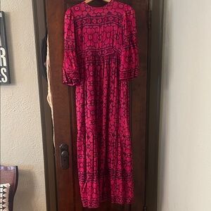 Bohemian Floral Maxi Dress in Fuchsia and Plum.